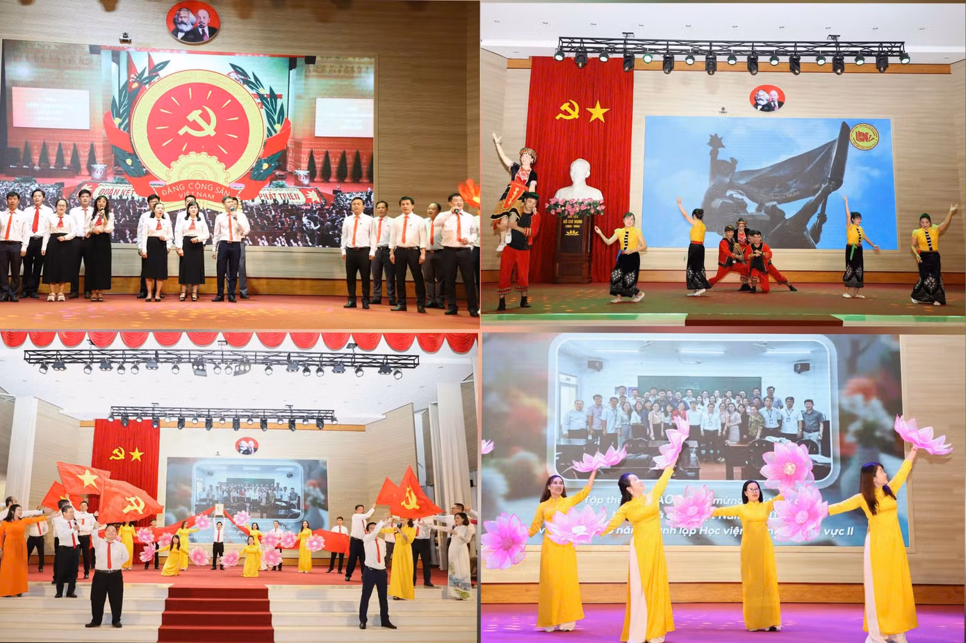 Các đơn vị và học viên các lớp Cao cấp Lý luận chính trị thể hiện bằng các hình thức, phong cách biểu diễn phong phú, sinh động.