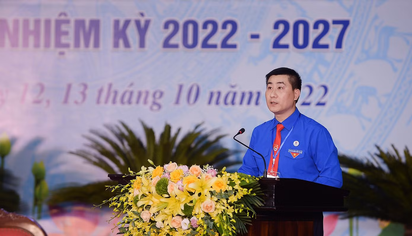 Anh Trịnh Như Lâm - Bí thư Tỉnh Đoàn Ninh Bình khóa XIII phát biểu điều hành tại Đại hội. Ảnh: Xuân Tùng