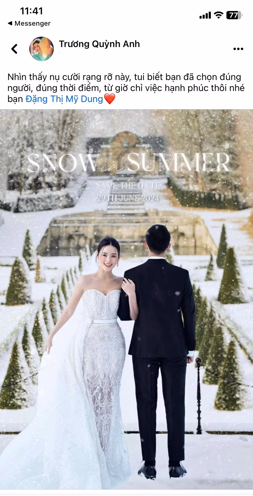 Trương Quỳnh Anh cũng đã nhận lời mời và mong đợi ngày đi ăn cưới. Cô hy vọng Midu sẽ mãi hạnh phúc khi tiến tới hôn nhân.