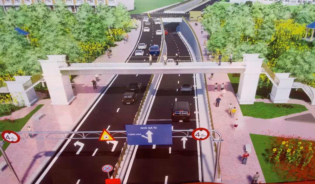 Phối cảnh dự án đường nối Trần Quốc Hoàn – Cộng Hoà. Khi hoàn thành dự án giúp kết nối giao thông trực tiếp cho nhà ga T3 của sân bay Tân Sơn Nhất.