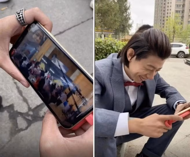 Deng phải theo dõi lễ cưới của chính mình qua livestream. Ảnh: Douyin.