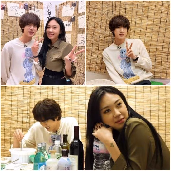 Lee Young Ji và Jin (BTS) vừa uống rượu vừa chia sẻ về cuộc sống trong Nothing Prepared.