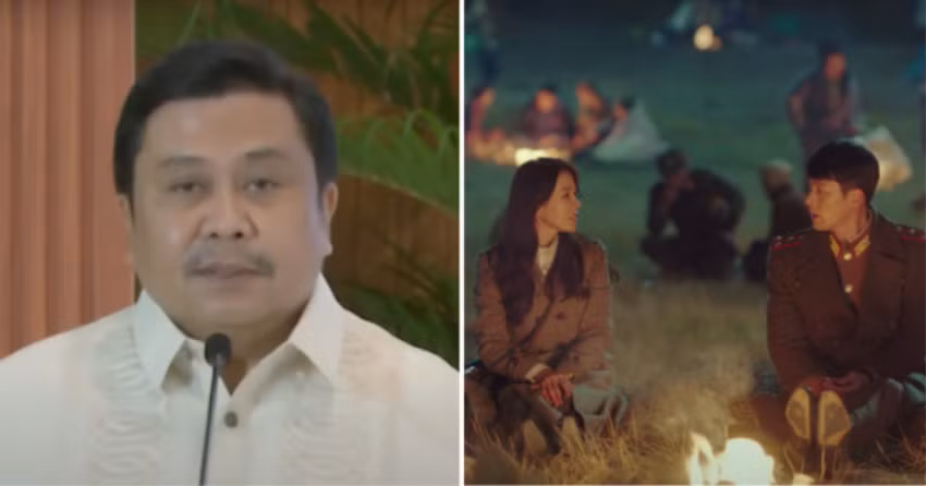 Thượng nghị sĩ Jinggoy Estrada (trái) và một cảnh trong phim Hàn Quốc "Hạ cánh nơi anh"