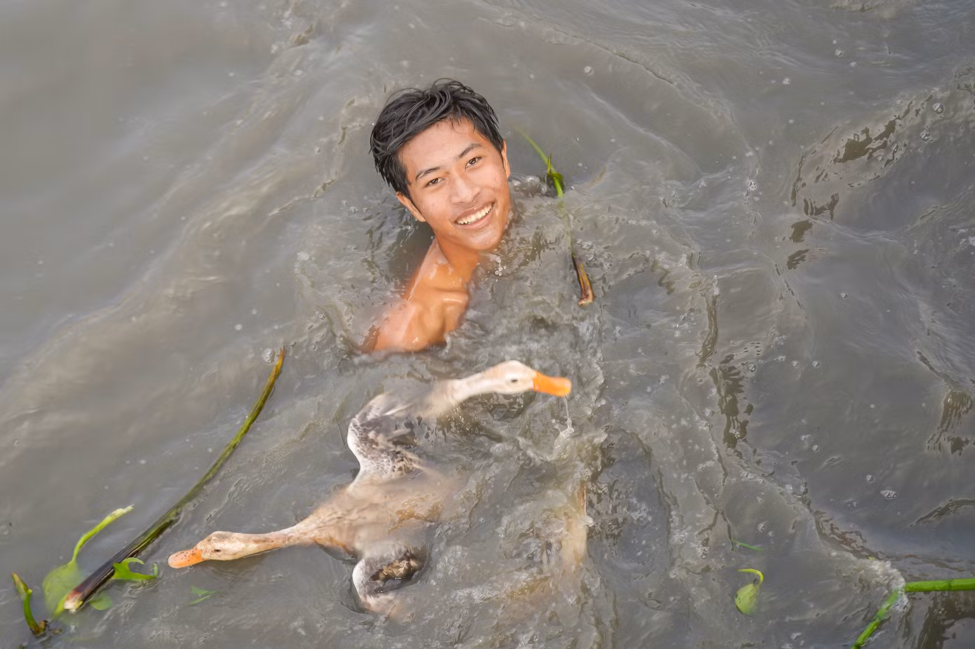 Người dự thi bắt vịt phải có sức bền, bơi liên tục để tranh bắt vịt trong khoảng hơn 30 phút. Sau khi cuộc thi kết thúc, nhiều "vịt thủ" kiệt sức bơi chầm chậm vào bờ.
