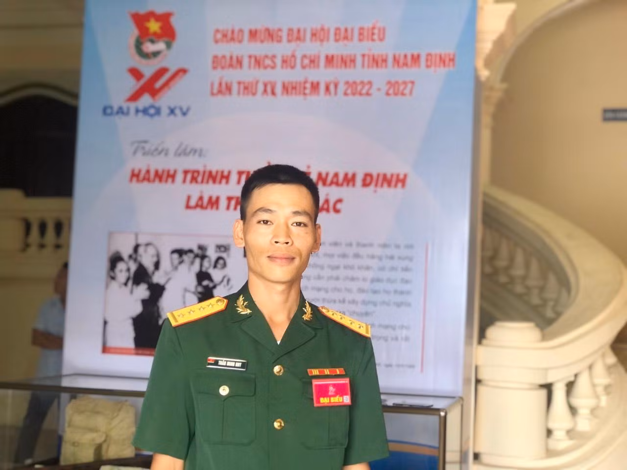 Đại úy Trần Minh Huy, Trợ lý thanh niên, Bộ chỉ huy Quân sự tỉnh Nam Định giới thiệu về mô hình “Lời Bác dạy ngày này năm xưa”