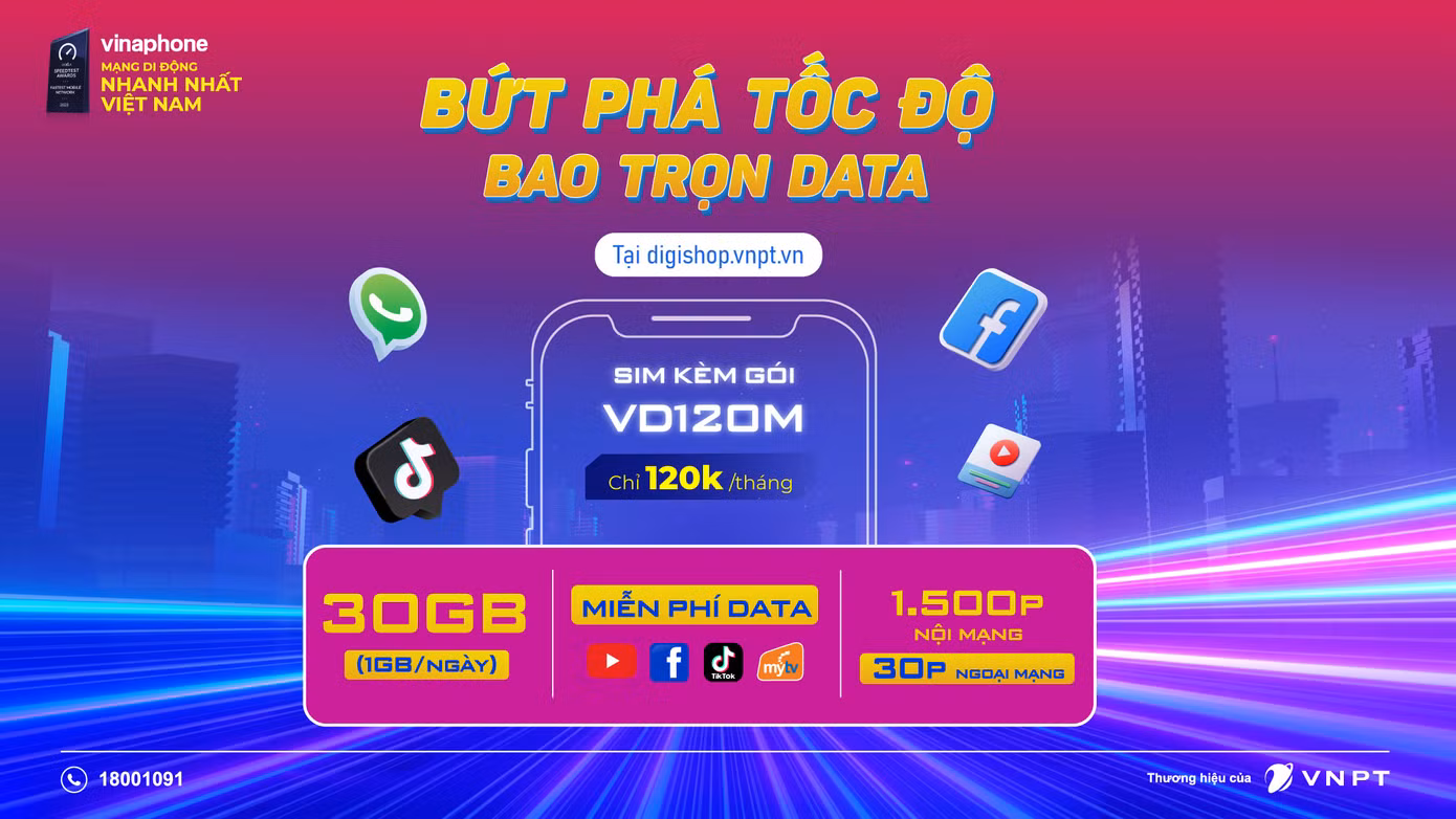 Gói VD120M của VinaPhone phù hợp với giới trẻ năng động