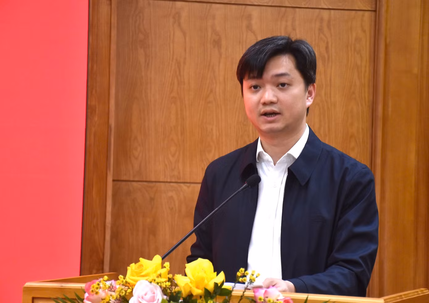 Anh Nguyễn Minh Triết - Bí thư T.Ư Đoàn, Chủ tịch T.Ư Hội SVVN - phát biểu tại hội nghị. Ảnh: Trần Hoàng