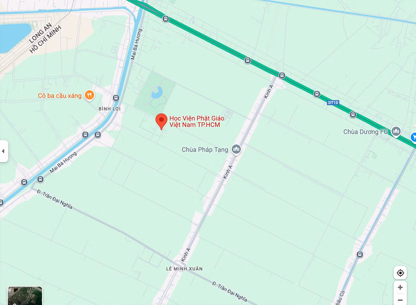 Khu vực Học viện Phật giáo Việt Nam TPHCM ở huyện Bình Chánh. Ảnh chụp từ Google Maps