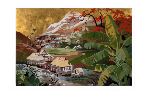 Thiếu nữ bên hoa nhài của Mai Trung Thứ (trái) và Bản làng dưới chân núi của Lê Thy. Ảnh: Aguttes.