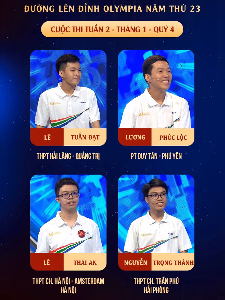 Bốn chàng trai đều "ngang tài ngang sức". Nguồn: Fanpage Đường Lên Đỉnh Olympia