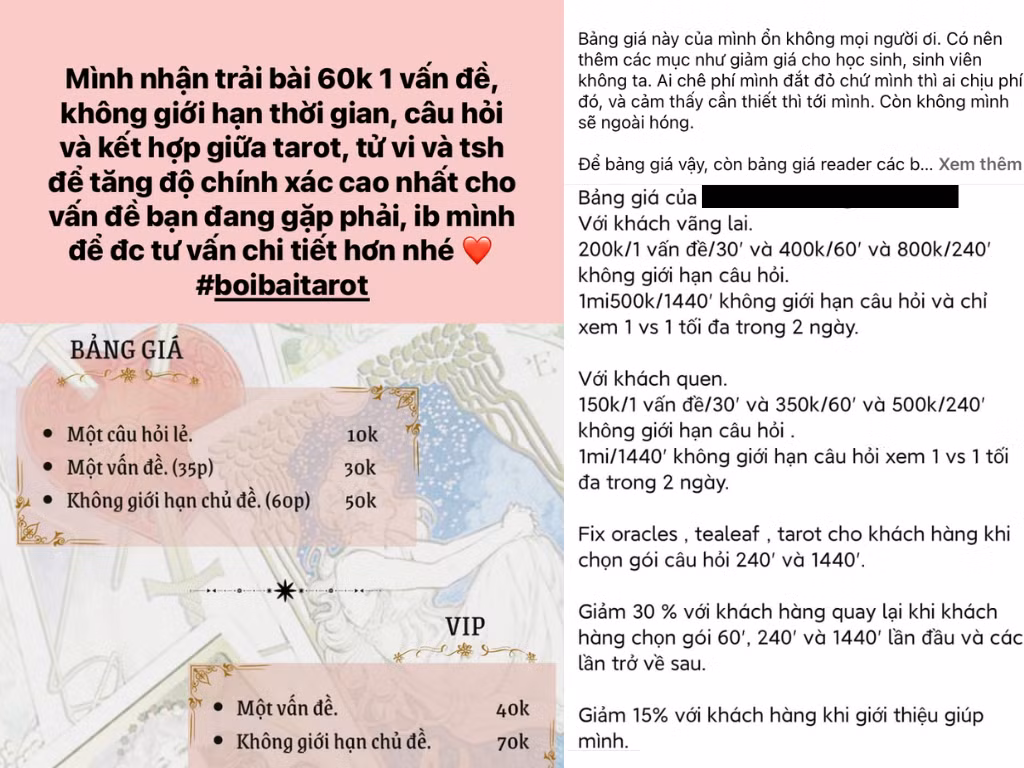 Bói online chủ yếu được “lăng - xê” với mức giá phải chăng, phù hợp cho các bạn sinh viên. (Ảnh: Tổng hợp)