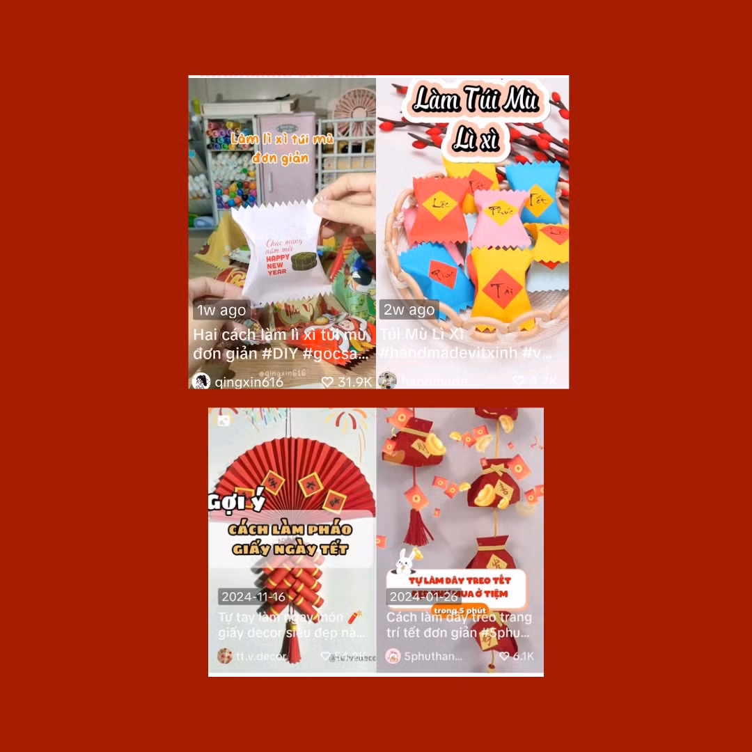 Nhiều video Tiktok chỉ dạy cách làm các món quà ngày Tết thu hút sự quan tâm, tương tác của nhiều người xem. Ảnh chụp màn hình