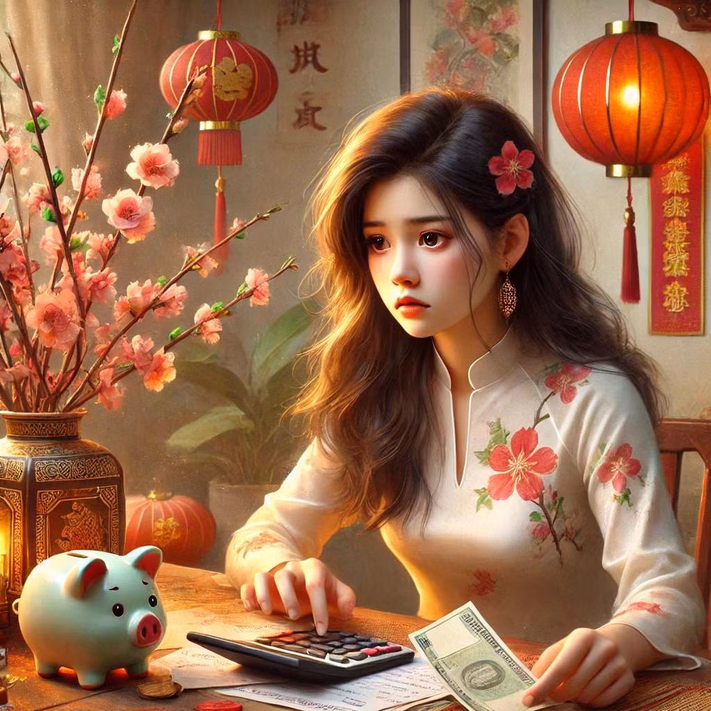 Gánh nặng ngày Tết của các bạn trẻ xoay quanh vấn đề tài chính. (Ảnh minh họa AI)