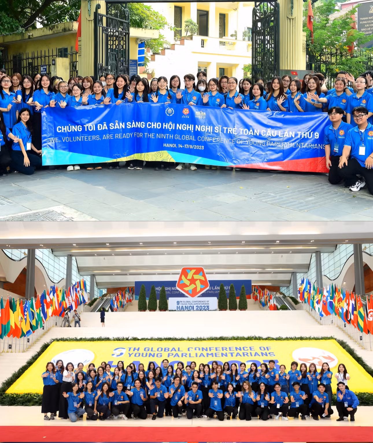 Trang Nhung với vai trò tình nguyện viên của Hội nghị Nghị sĩ trẻ toàn cầu lần thứ 9 do Quốc hội Việt Nam đăng cai tổ chức từ ngày 14-17/9/2023 tại Hà Nội.