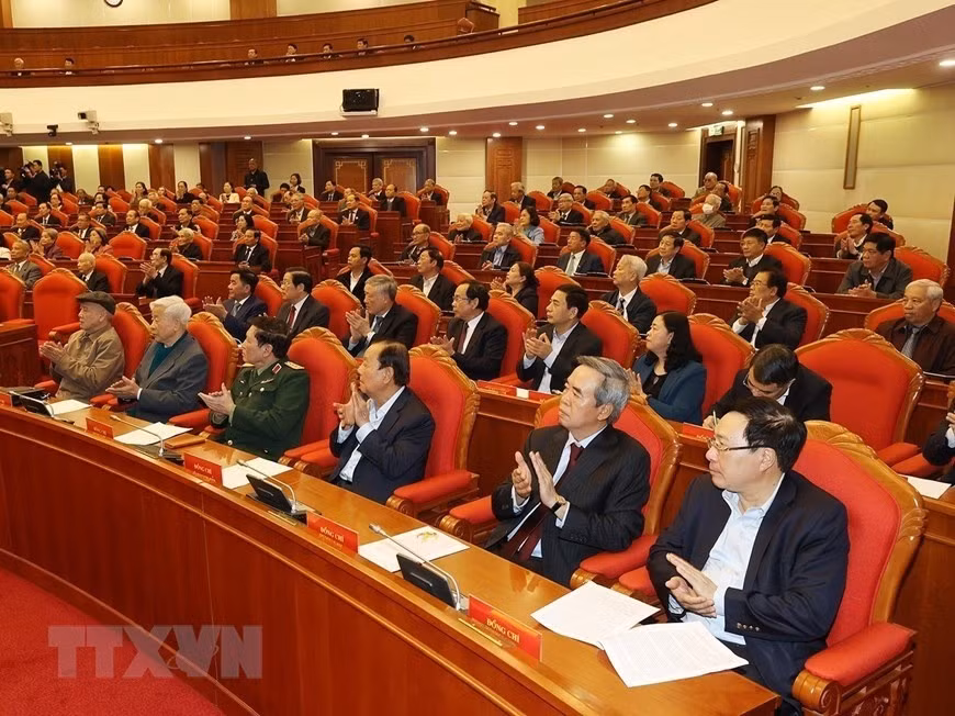 Các đồng chí lãnh đạo, nguyên lãnh đạo Đảng, Nhà nước dự hội nghị. Ảnh: TTXVN