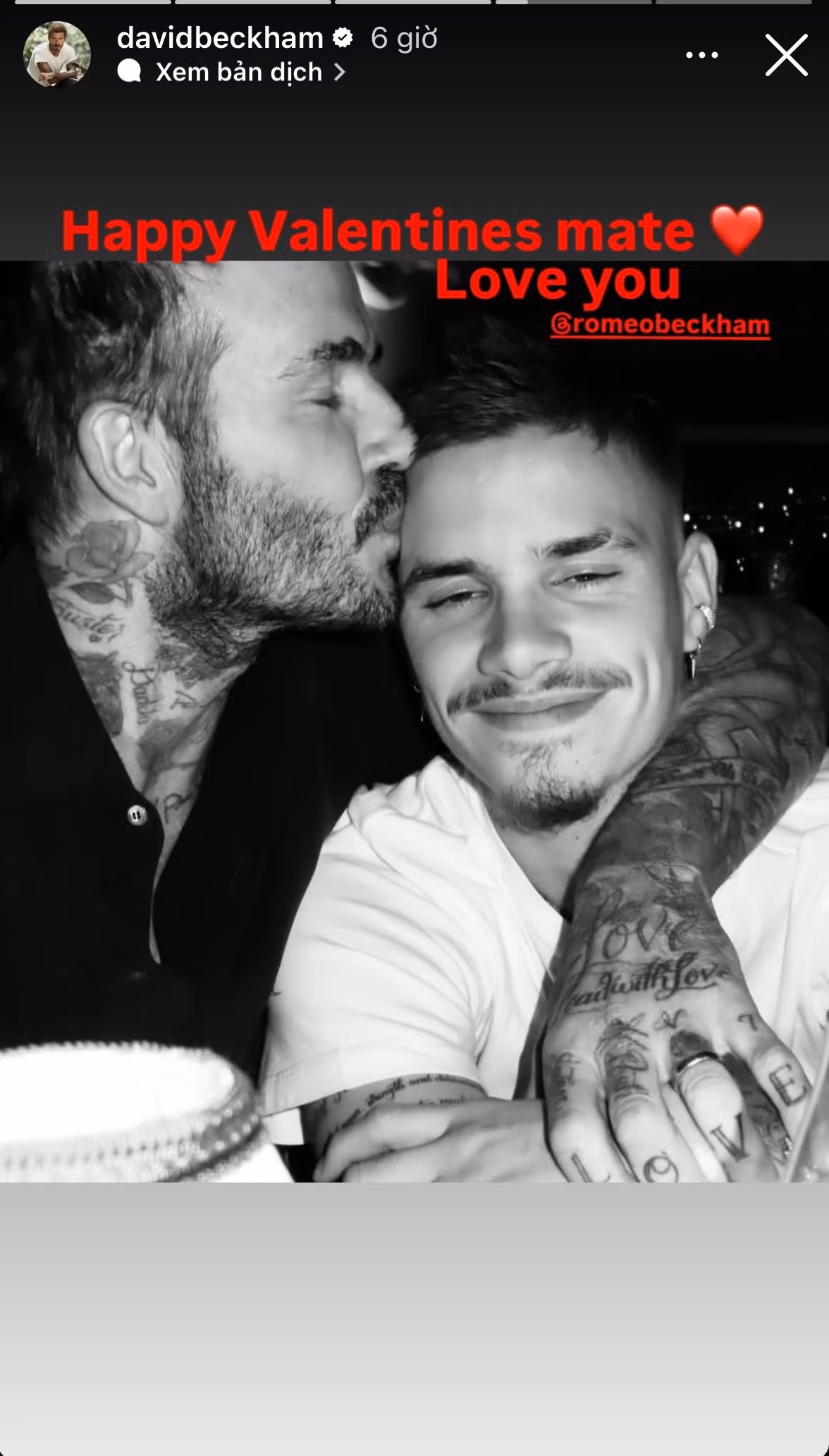 Ngoài ra, đối với David, Valentine không chỉ riêng anh và Victoria Beckham kỷ niệm, mà còn cho tất cả con chung của họ là Brooklyn, Romeo, Cruz và Harper Seven.