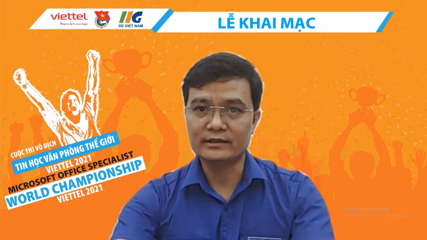 Anh Bùi Quang Huy - Ủy viên dự khuyết T.Ư Đảng, Bí thư thường trực T.Ư Đoàn phát biểu tại lễ khai mạc cuộc thi Vô địch Tin học văn phòng thế giới