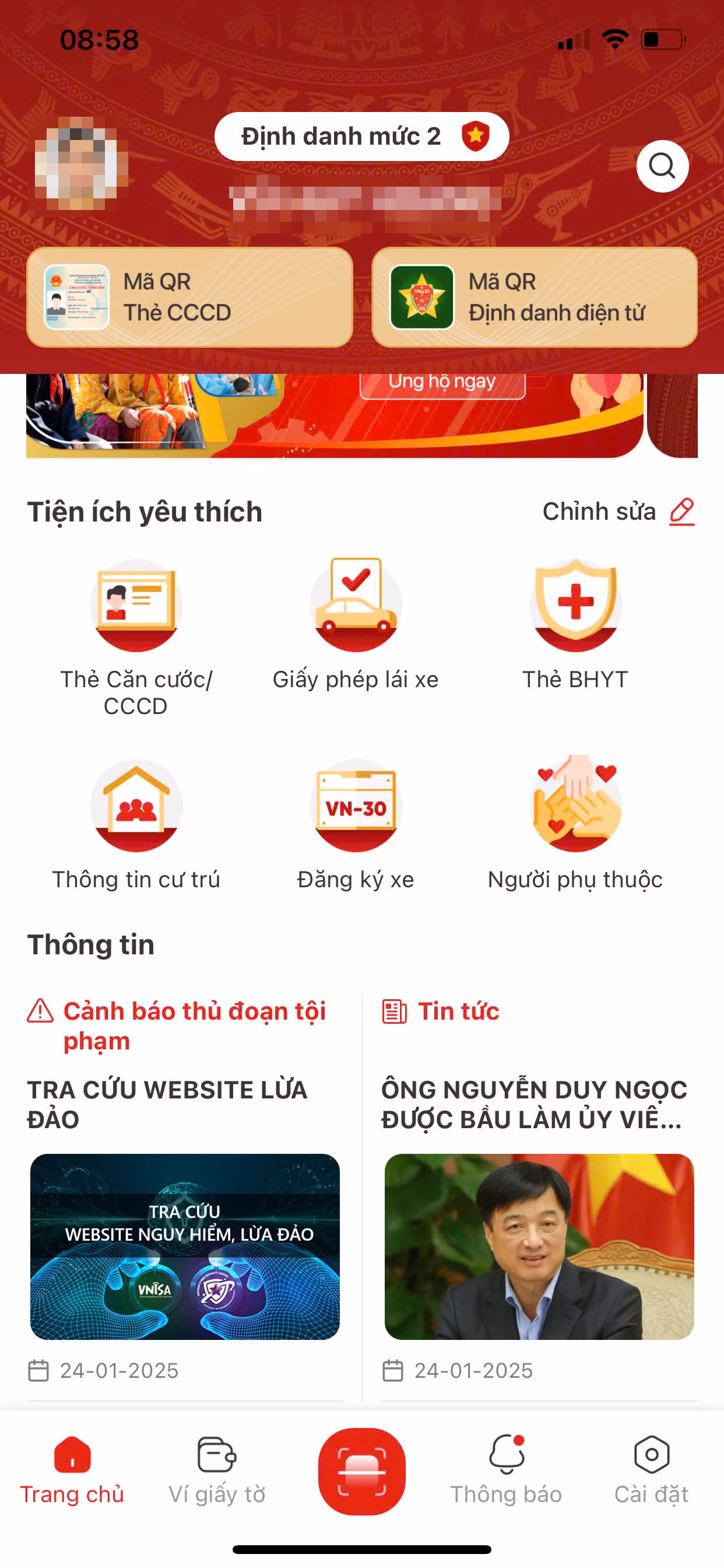 Ứng dụng VNeID tích hợp tra cứu trang web lừa đảo do Trung tâm Giám sát an toàn không gian mạng quốc gia (NCSC) xây dựng.