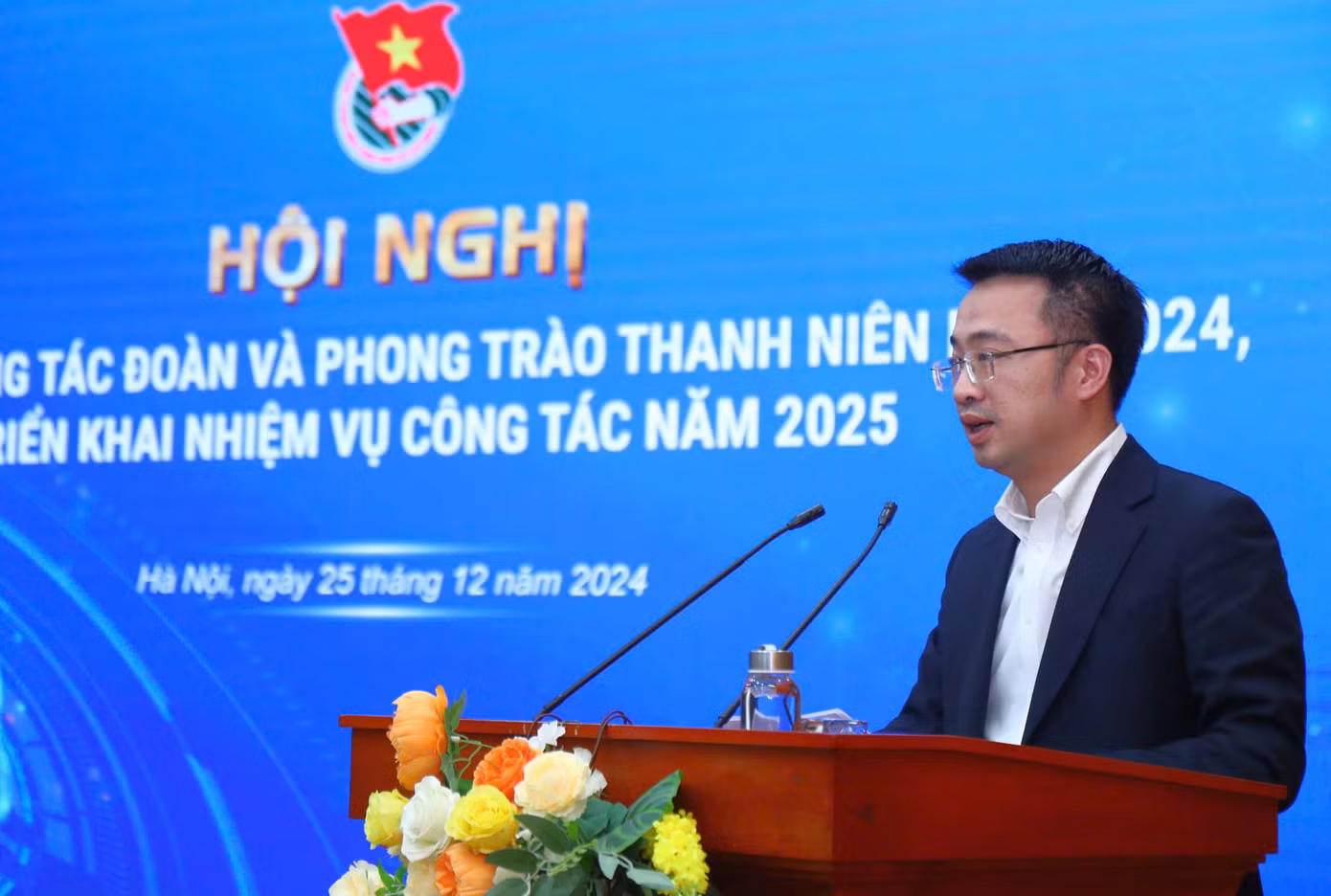 Anh Nguyễn Tường Lâm - Bí thư T.Ư Đoàn, Chủ tịch T.Ư Hội LHTN Việt Nam phát biểu tại hội nghị