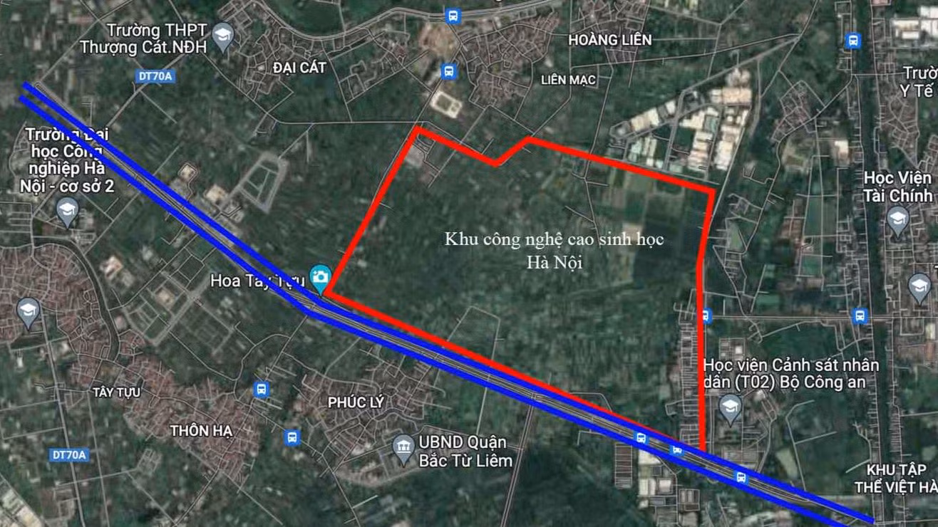 Dự án khu công nghệ cao (KCNC) sinh học Hà Nội có vị trí đắc địa, nằm trên tuyến Tây Thăng Long với 10 làn xe, đối diện khu trung tâm hành chính mới của quận Bắc Từ Liêm.