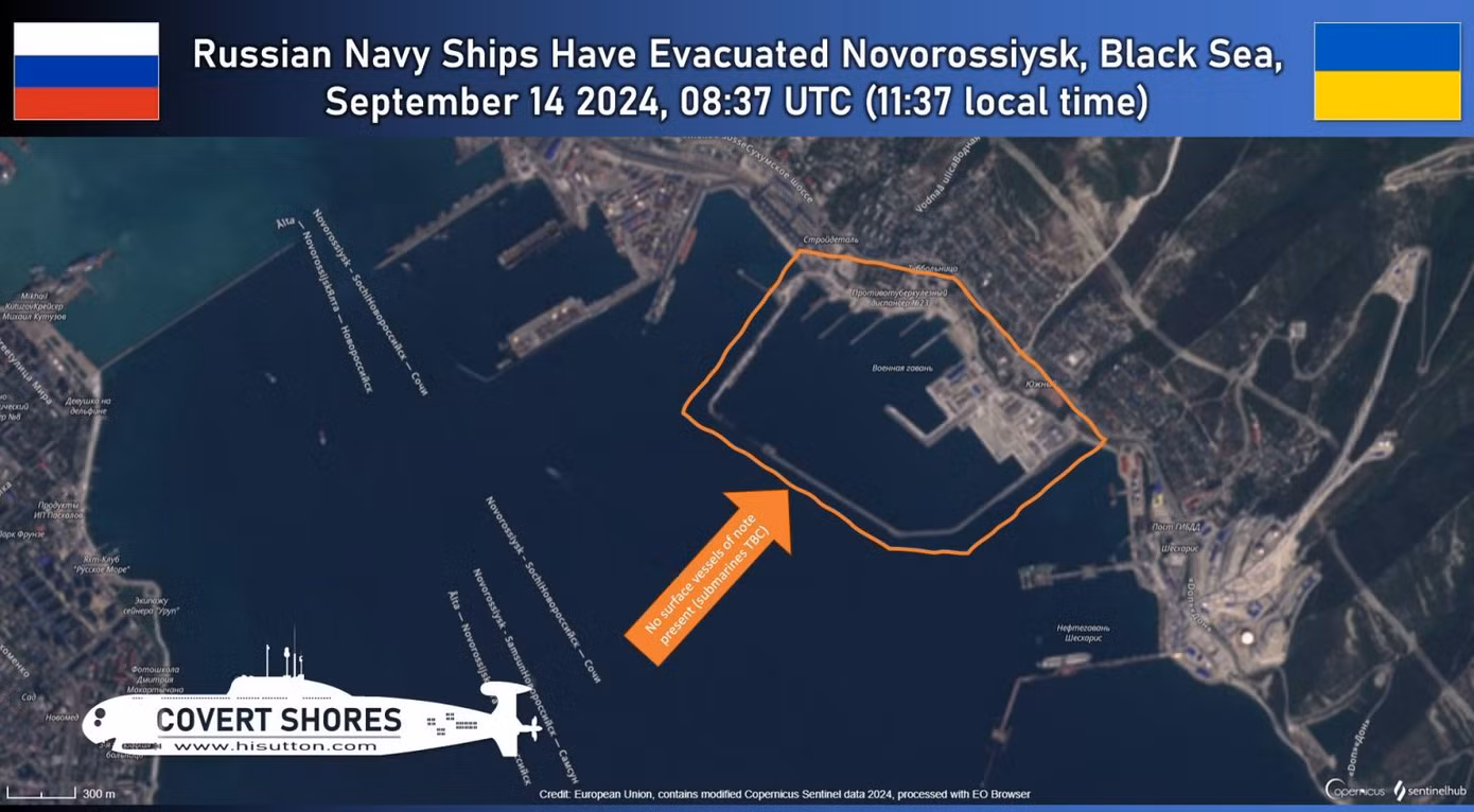 Hình ảnh vệ tinh của căn cứ hải quân ở Novorossiysk vào ngày 14/9. Ảnh: Covert Shores