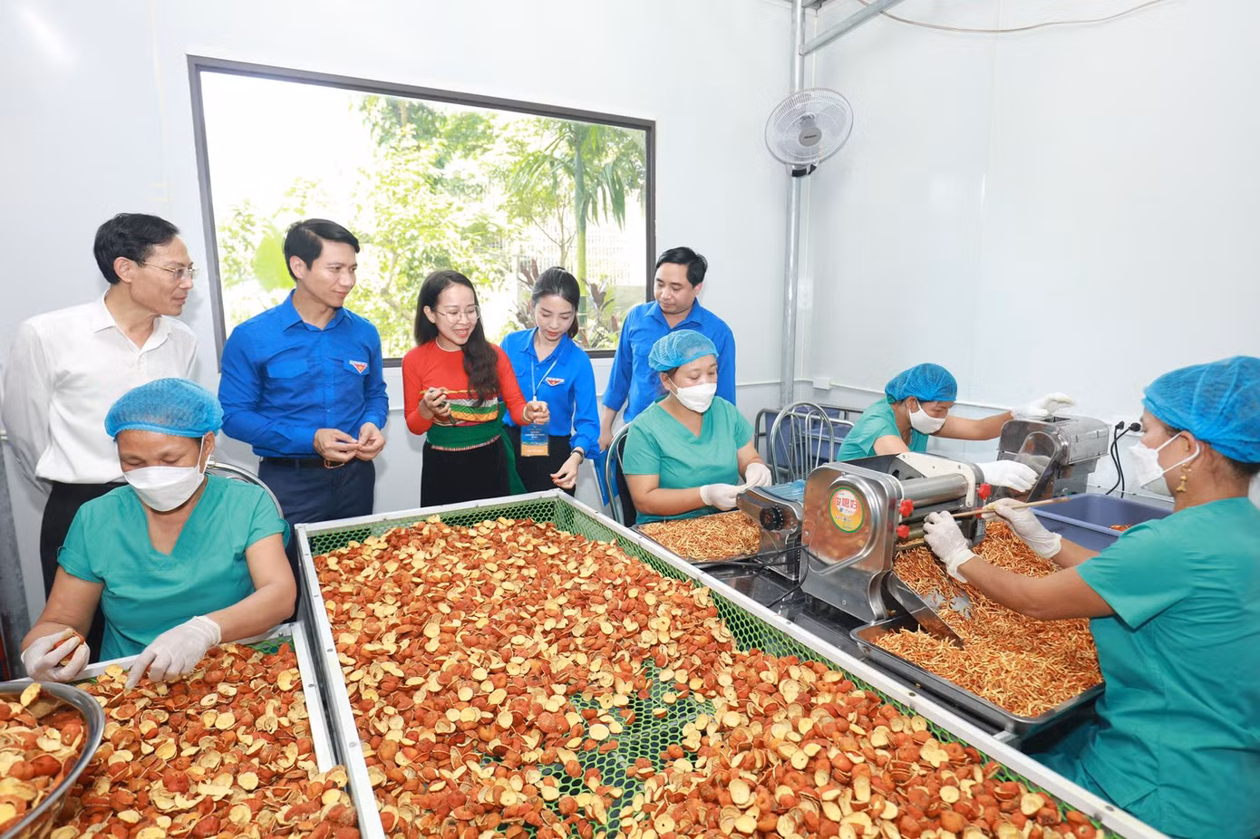 Anh Nguyễn Ngọc Lương thăm mô hình khởi nghiệp của sản xuất trà quýt Hoi. Ảnh: Như Ý