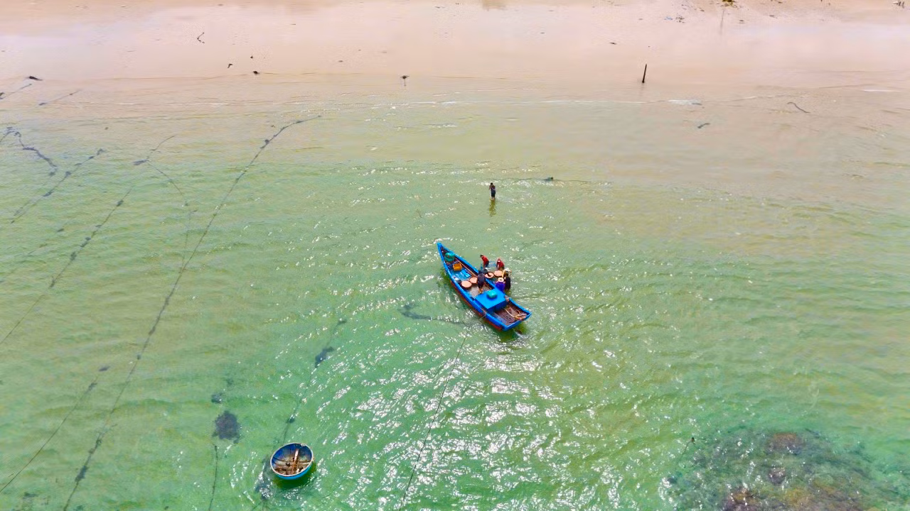 Liên tục trong những ngày qua, vùng bãi ngang xã Bình Châu (huyện Bình Sơn, tỉnh Quảng Ngãi) luôn tấp nập tàu cá vào bán ruốc. Trung bình mỗi tàu đánh ruốc có từ 3 - 7 lao động, tùy thuộc vào tàu có công suất lớn hay nhỏ. Ảnh: Nguyễn Ngọc