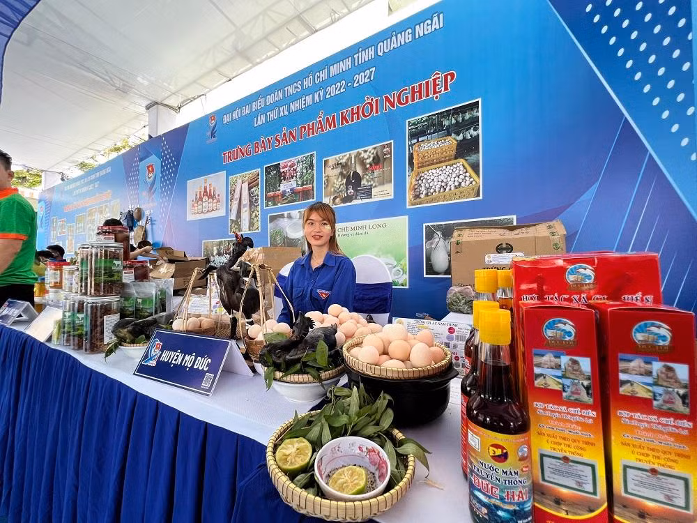Gian hàng trưng bày sản phẩm thanh niên khởi nghiệp của 12 đơn vị (12 huyện, thị, thành đoàn, đoàn trực thuộc và Câu lạc bộ Thanh niên khởi nghiệp của tỉnh Quảng Ngãi) với 25 sản phẩm, tiêu biểu như: Các sản phẩm từ tỏi (tỏi, tỏi đen, cao tỏi đen, rượu tỏi, bột tỏi); Măng tây hữu cơ; Quế Trà Bồng; Các sản phẩm nấm đông trùng hạ thảo; rượu nếp,…
