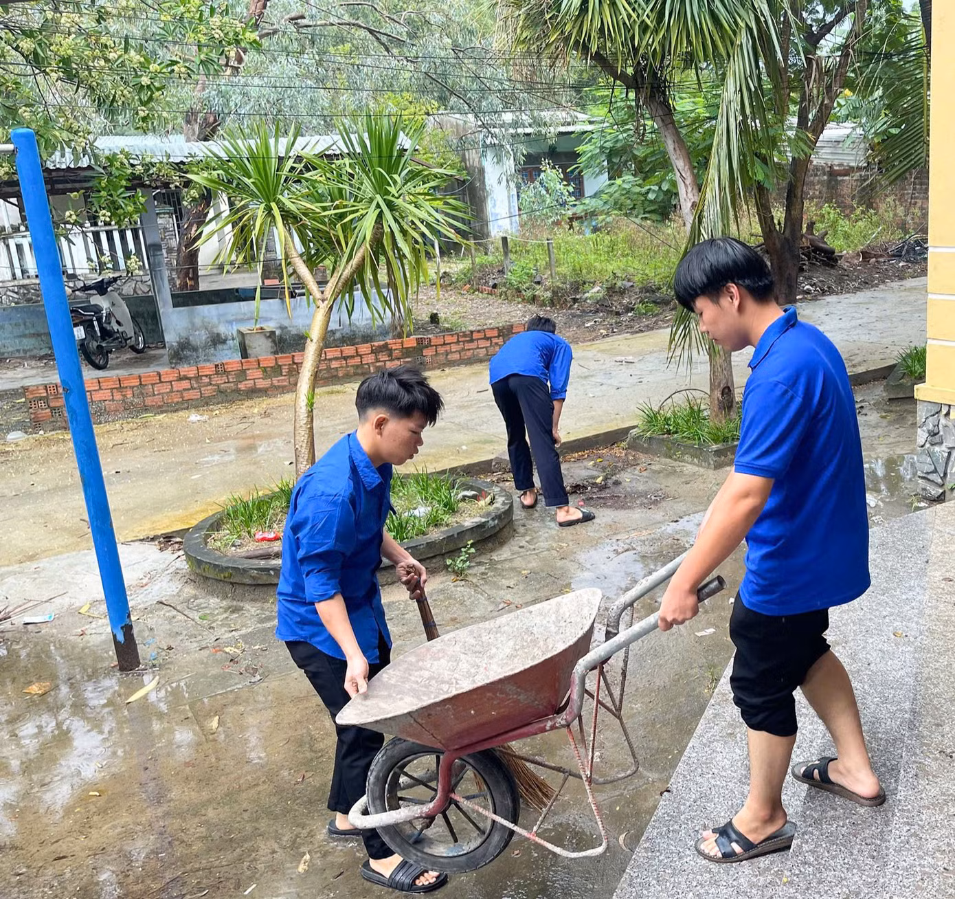 Bên cạnh đó, các tình nguyện viên cũng hỗ trợ lực lượng chức năng dọn dẹp các trường học, trụ sở cơ quan... để chuẩn bị các điểm tránh trú bão cho người dân ở các khu trọ, khu nhà tạm, các ngôi nhà không kiên cố... đến trú ẩn.
