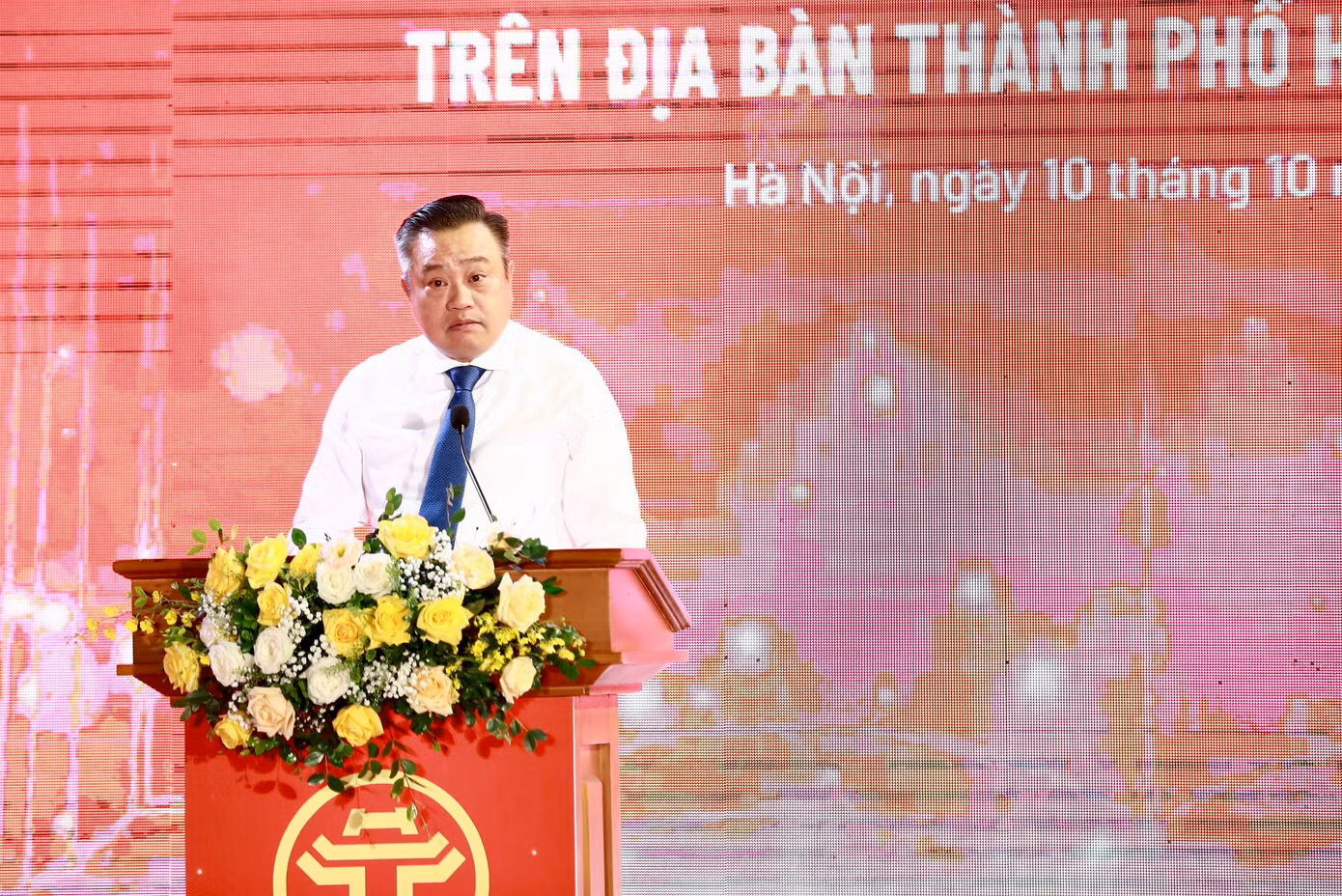 Chủ tịch UBND TP Hà Nội Trần Sỹ Thanh phát biểu tại Lễ tuyên dương. Ảnh: Bảo Anh