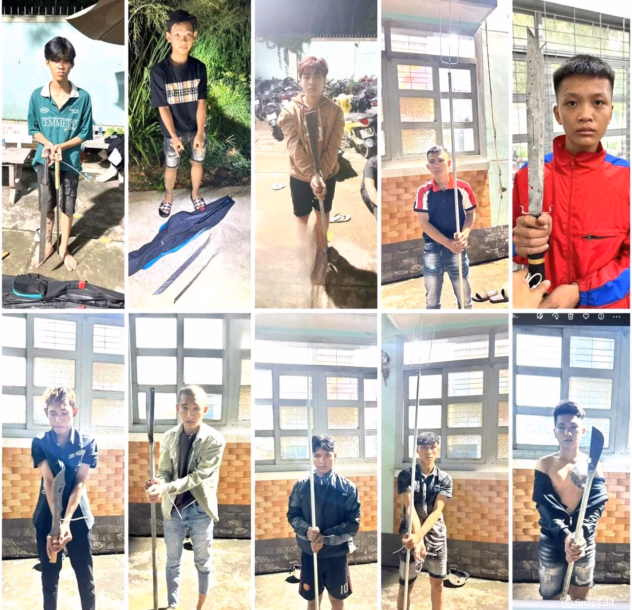 Các đối tượng mang theo hung khí đi đánh nhau thì bị công an bắt giữ