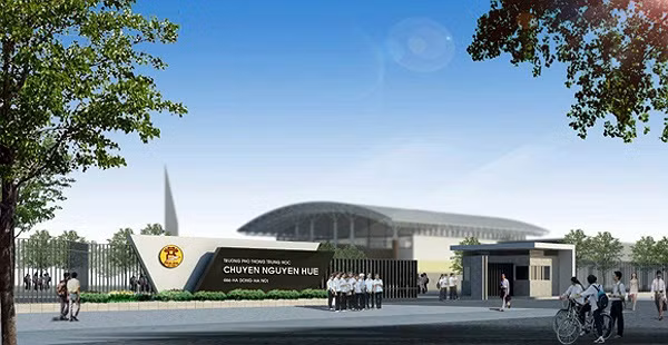 Ngôi trường THPT chuyên Nguyễn Huệ mới với kiến trúc hiện đại bậc nhất Thủ đô dự kiến sẽ được khánh thành vào tháng 4/2013.