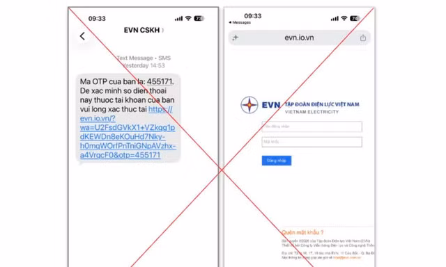 EVN cảnh báo thủ đoạn lừa đảo mới bằng tin nhắn OTP giả mạo