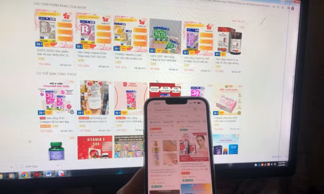 Nhiều sản phẩm mỹ phẩm, thực phẩm chức năng bán trên sàn thương mại điện tử được giới thiệu "hàng xách tay", "hàng nội địa nhập khẩu" và không có bất cứ giấy tờ chứng minh nguồn gốc, xuất xứẢnh: U.P