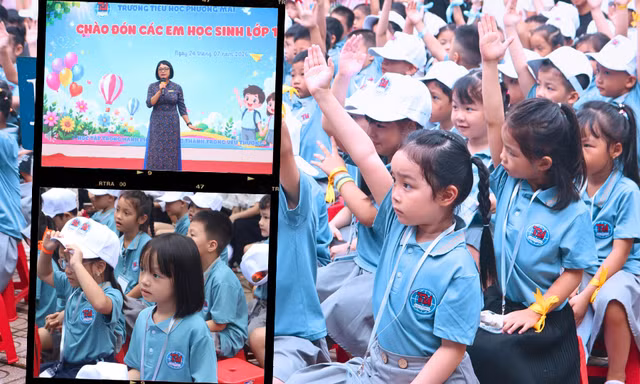 Trường Tiểu học Phương Mai đón học sinh lớp 1, cô Hiệu trưởng dặn 3 điều đáng yêu