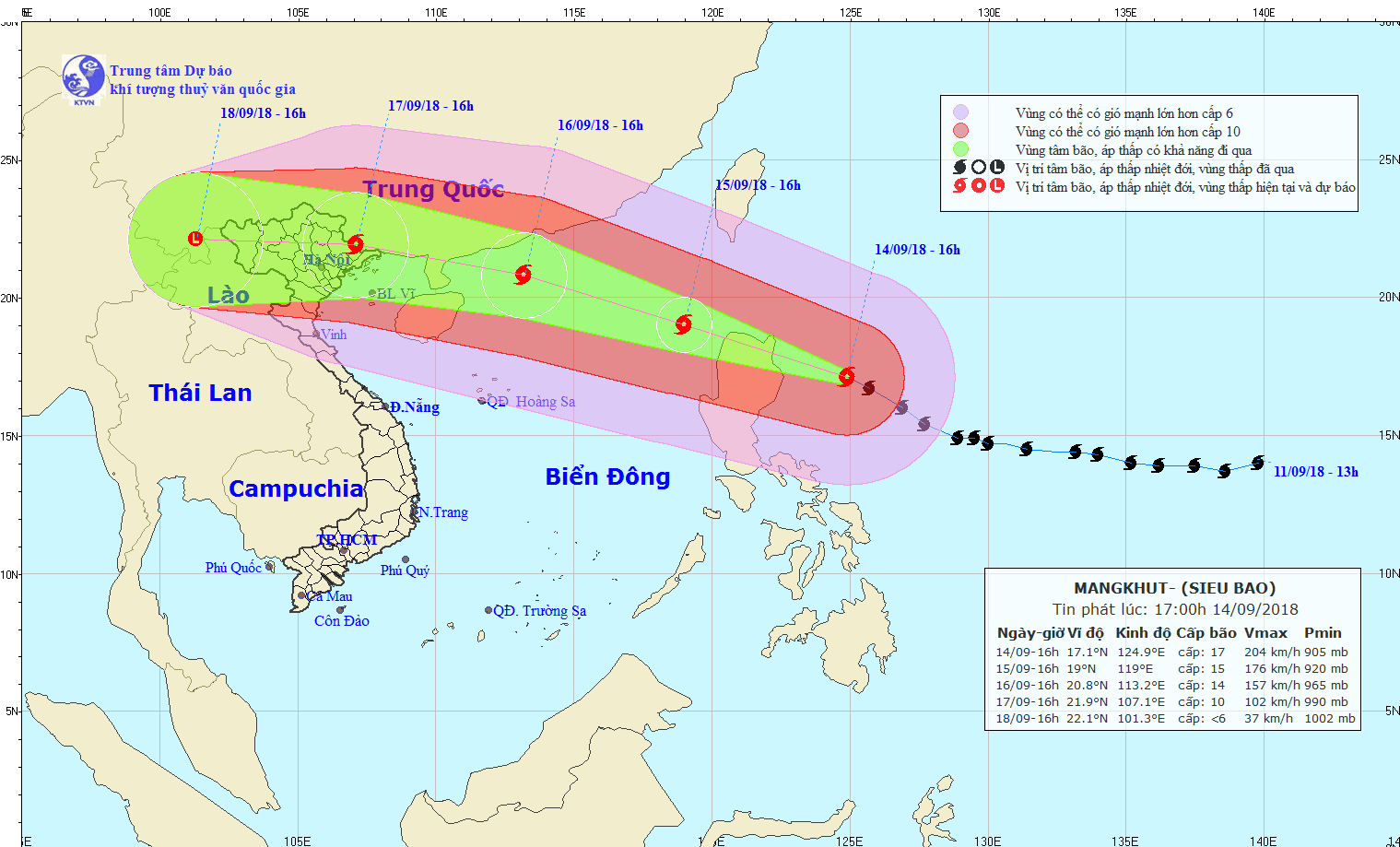 Đường đi của bão Mangkhut. Ảnh: Nchmf