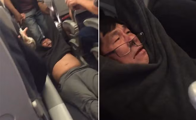 Bác sỹ người Mỹ gốc Việt David Dao bị các nhân viên an ninh cưỡng chế ra khỏi máy bay của hãng United Airlines.