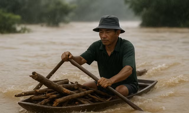 Người đàn ông mất tích khi đi vớt gỗ trong nước lũ trên sông Thạch Hãn 