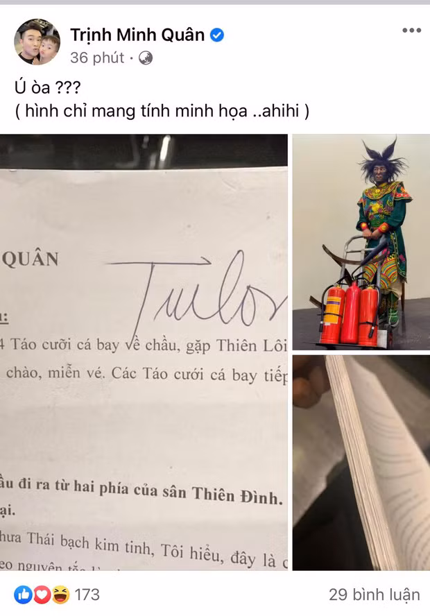 Ca sĩ Minh Quân đăng ảnh đóng Thiên Lôi trong Táo quân 'ú oà' fan ảnh 1