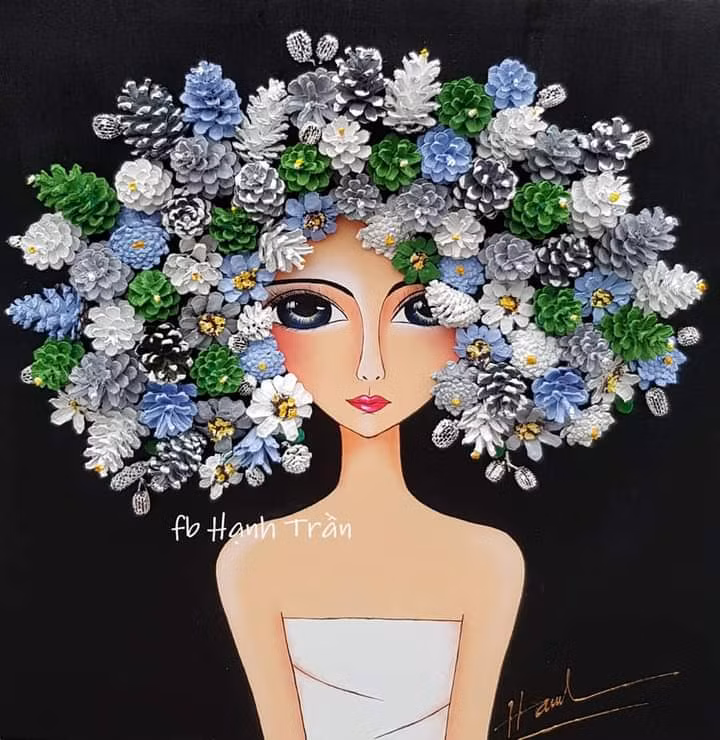 Tranh handmade độc đáo từ quả thông và dương liễu của nữ họa sĩ Đà Nẵng ảnh 1