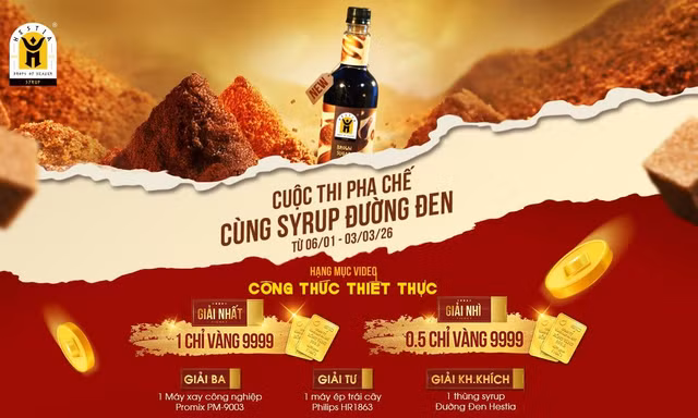 Cơ hội sở hữu 1 chỉ vàng khi tham gia cuộc thi 'Pha chế cùng Syrup Đường Đen Hestia'