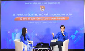 Đồng chí Bùi Quang Huy đối thoại với đoàn viên thanh niên cơ quan Trung ương Đoàn 
