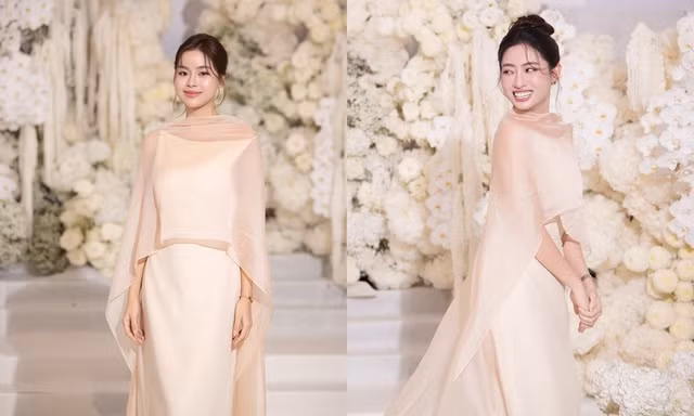 Hoa hậu Lương Thùy Linh, Á hậu Đào Hiền đụng hàng trang phục khi dự đám cưới