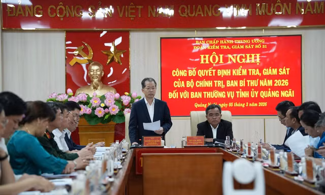 Bộ Chính trị công bố quyết định kiểm tra, giám sát đối với Tỉnh ủy Quảng Ngãi